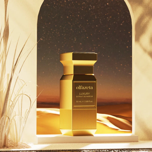 Olfazeta by Chogan – extrait de parfum de luxe Collection Luxury 50 ml sous une arche sculpturale, à découvrir et acheter en ligne
