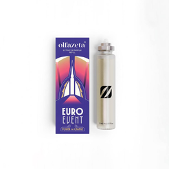 Paarse doos Olfazeta EuroEvent met kleurrijke illustratie en Extrait de Parfum-navulling 15 mL