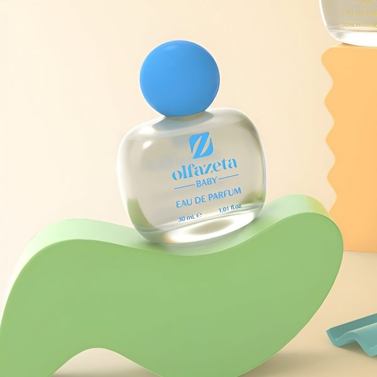Átlátszó Olfazeta by Chogan Baby N°45 flakon, kék kupak, pasztellzöld hullámon